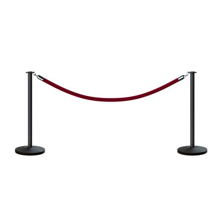 MONTOUR LINE Stanchion Post and Rope Kit Black, 2 Flat Top 1 Maroon Rope C-Kit-2-BK-FL-1-PVR-MN-PS